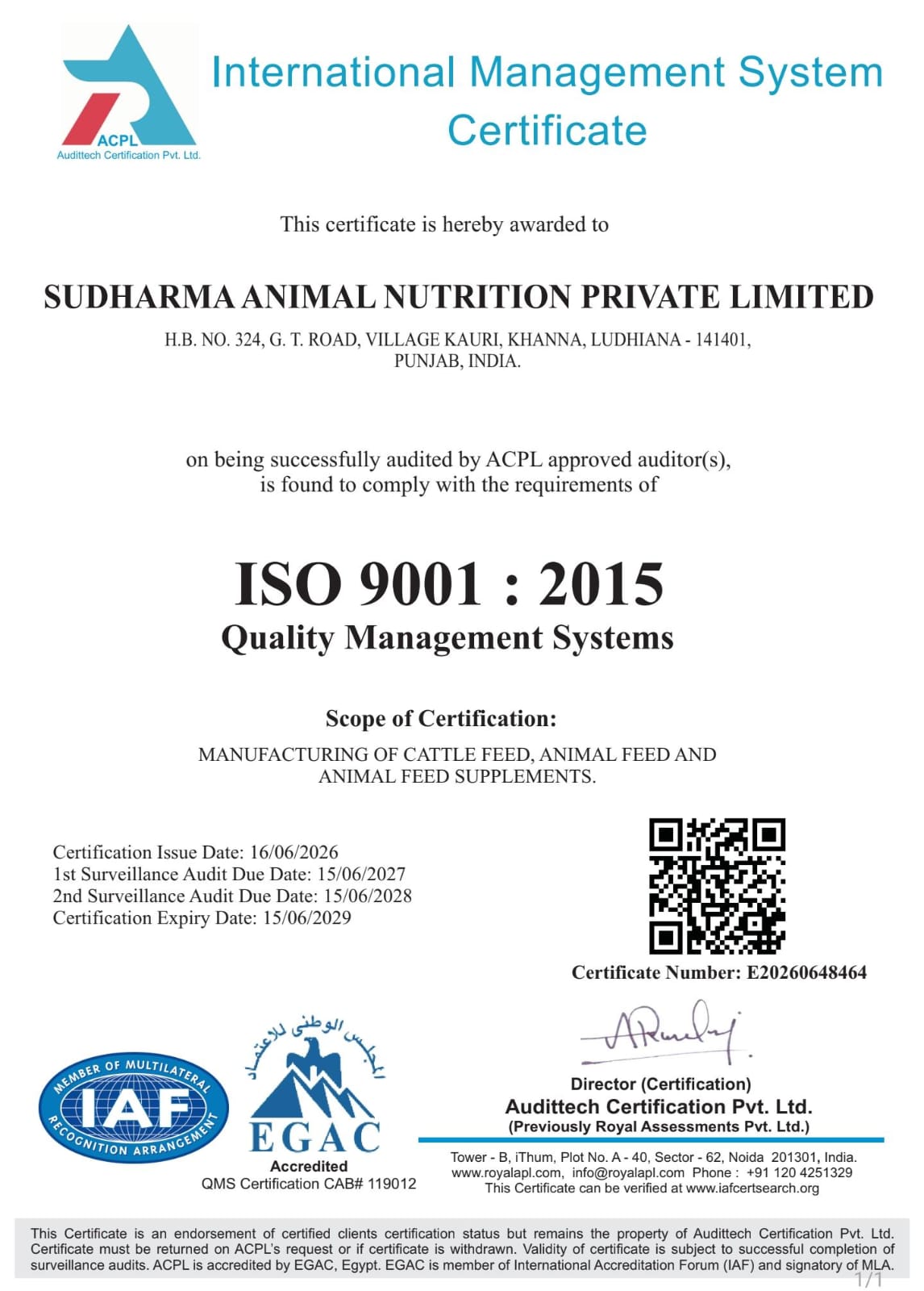 ISO Certificate - Sardar Feed